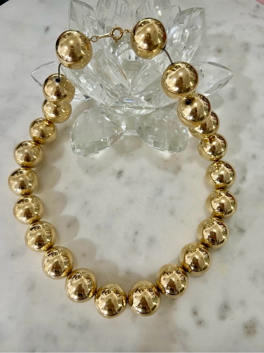 Vintage Gold Tone Beaded Statement Necklace Chunky 80s Retro Choker